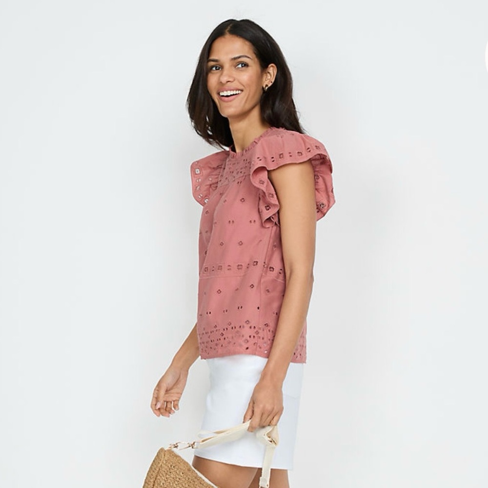 Lands’ End Dusty Pink Eyelet Blouse Medium Spring Casual Teacher